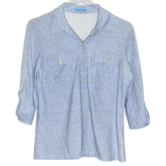 J.McLaughlin M Womens Blue Floral Catalina Cloth Button Front Shirt Top - Picture 1 of 9